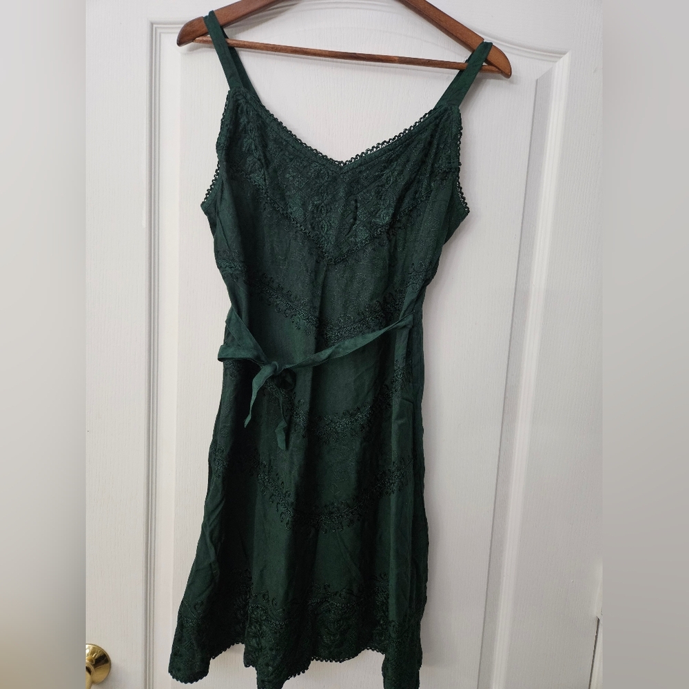 Sakkas Stonewashed Rayon Adjustable Spaghetti Straps Green Mid Length Dress L/XL